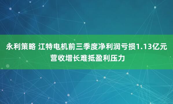 永利策略 江特电机前三季度净利润亏损1.13亿元 营收增长难抵盈利压力